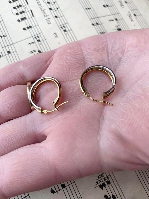 9ct Gold Yellow and White Twist Hoop Earrings - image 8