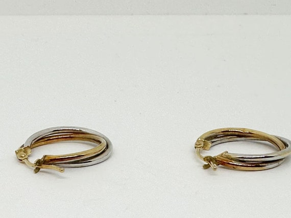 9ct Gold Yellow and White Twist Hoop Earrings - image 1