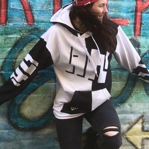 Splatoon 3 Black and White Tentatek Pull-Over Hoodie for Inklings and Octolings