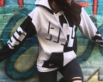 Splatoon 3 Black and White Tentatek Pull-Over Hoodie for Inklings and Octolings