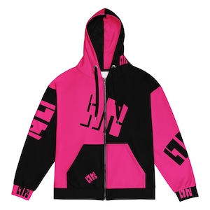 Splatoon 3 Black and Hot Pink Tentatek Zip-Up Hoodie for Inklings and Octolings