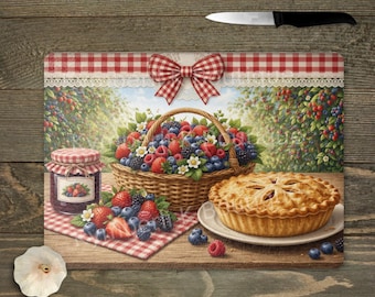 Farmhouse Berry Cutting Board | Rustic Kitchen Decor, Fruit Pie Design (8x11)