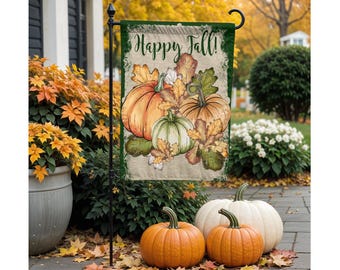 Double Sided Garden Flag Yard Art Autumn Fall Outdoor Decor Pumpkin Happy Fall