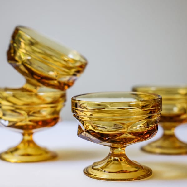 Set of 4 Champagne / Low Sherbet, Anchor Hocking Fairfield, Vintage Amber Glass