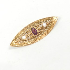 10K Antique Pearl Amethyst Brooch