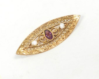 10K Antique Pearl Amethyst Brooch