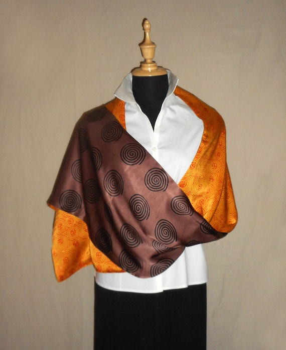 Brown/Orange Swirls Silk Scarf - image 1