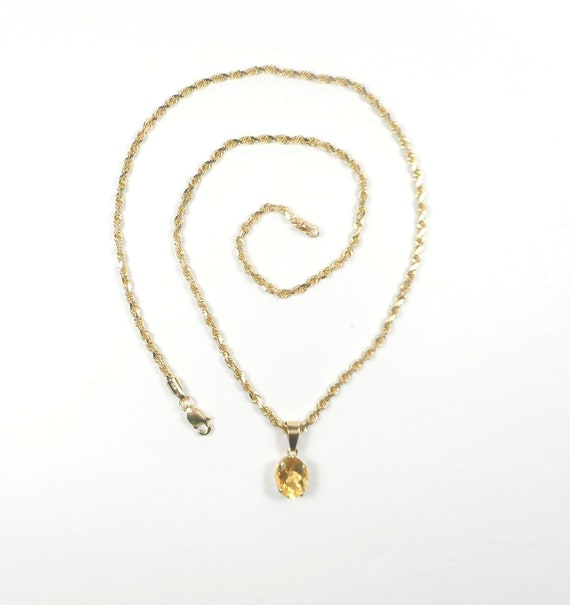 14K Gold Chain, Citrine Pendent