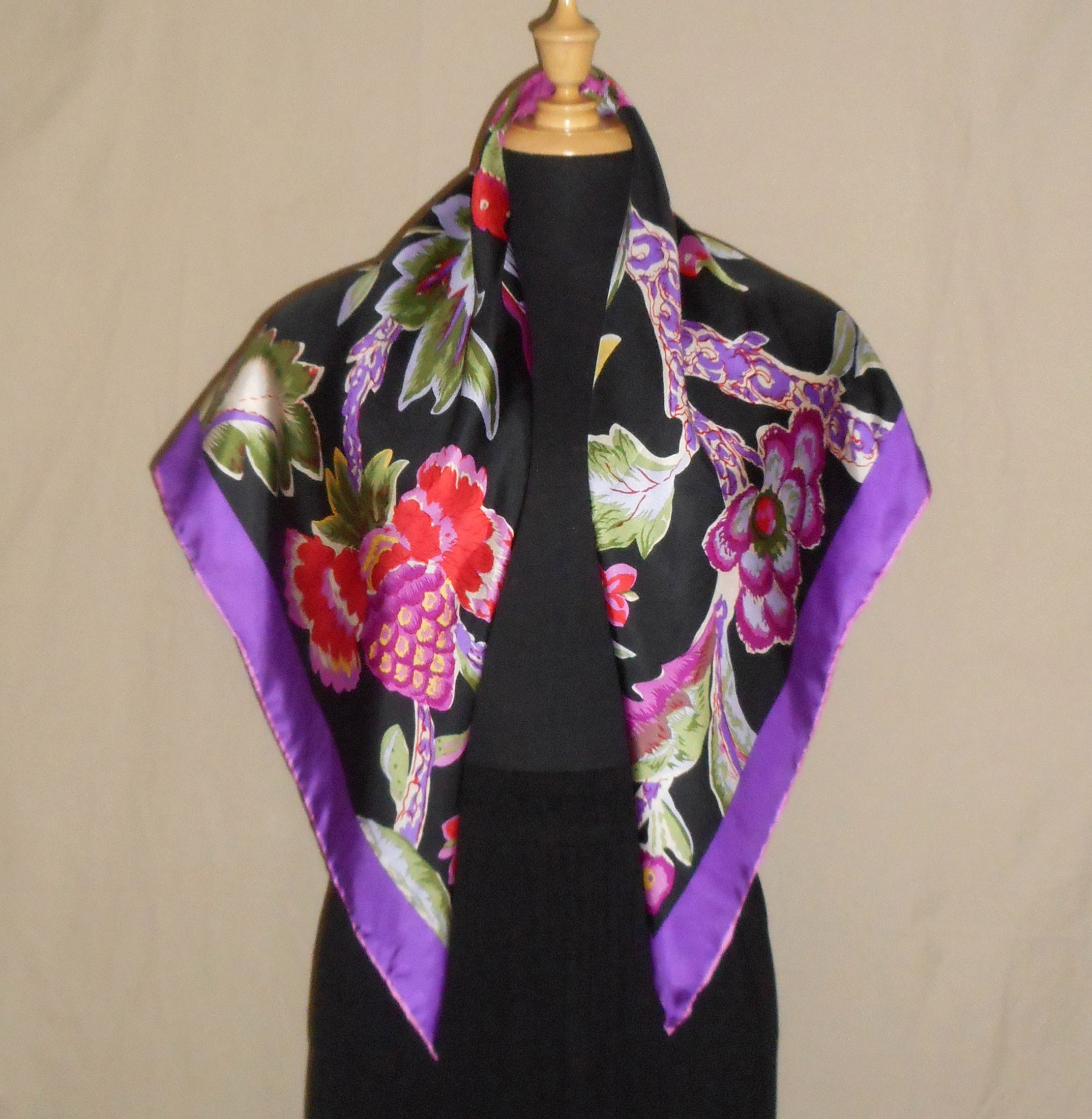 90-00s RALPH LAUREN vintage scarf ラルフ 00s Ralph Lauren Silk Botanical Bird Scarf - Lucky Vintage