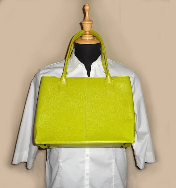 Lime Leather Handbag - image 1