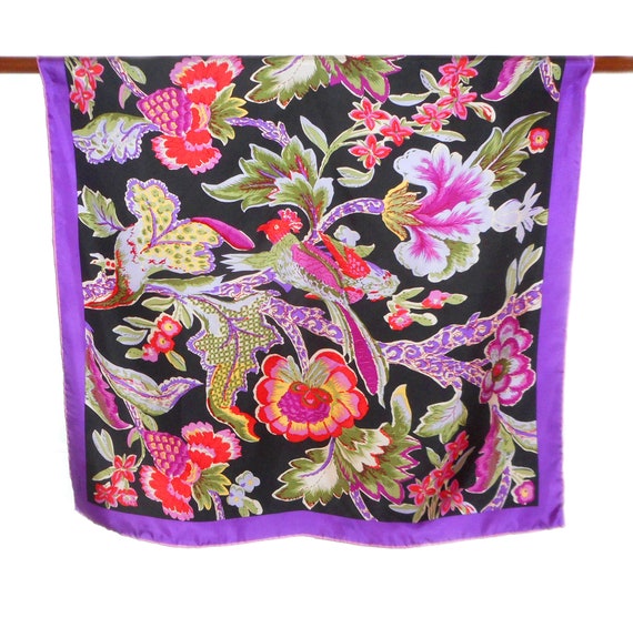 90-00s RALPH LAUREN vintage scarf ラルフ 00s Ralph Lauren Silk Botanical Bird Scarf - Lucky Vintage