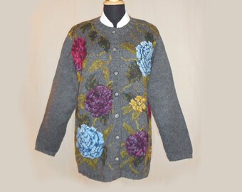 Gray Floral Cardigan