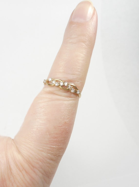 10K Petite Diamond Wave Ring - image 2