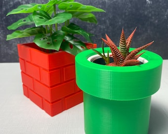 Set di vasi Super Mario, con tubo di teletrasporto e blocchi di mattoni, grande vaso stampato in 3D, decorazione per videogiochi, accessori da scrivania per geek, regalo per appassionati di videogiochi retrò