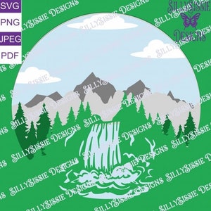 3D Light Shadow Box Svg, Waterfall, Mountains, 3D Paper Cut Template, Svg Files, Instant Download, Svg Sihouette, Digital Downloads