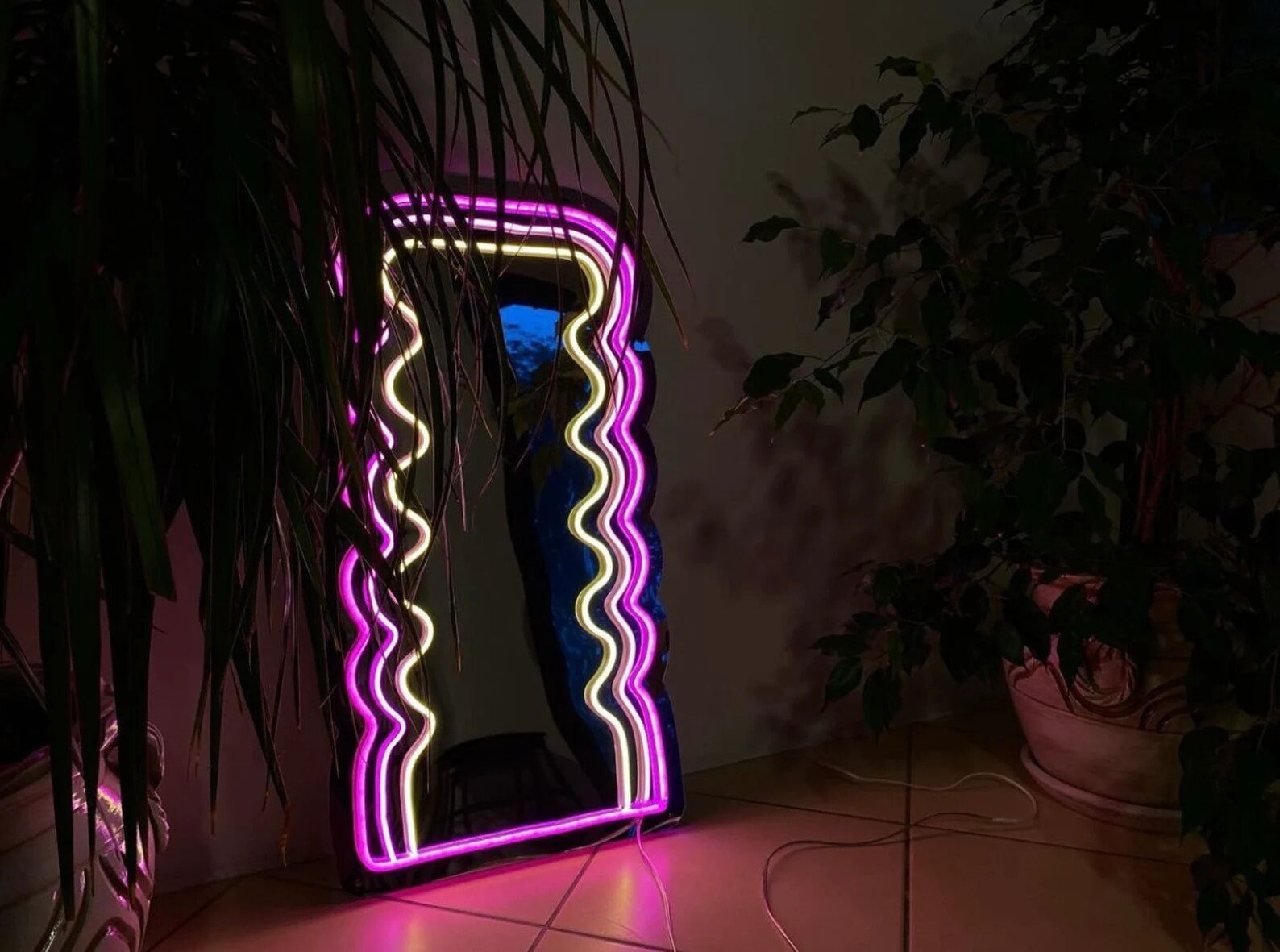 Neon Mirror Lighted Mirror Wavy Neon Wavy Mirror Led Etsy UK
