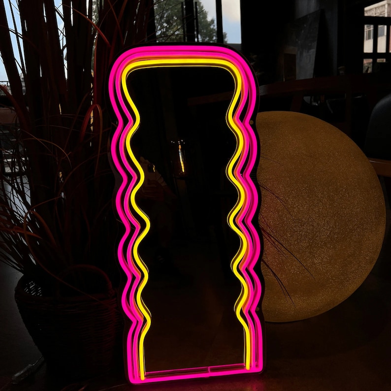 Neon Mirror Lighted Mirror Wavy Neon Wavy Mirror Led Etsy UK