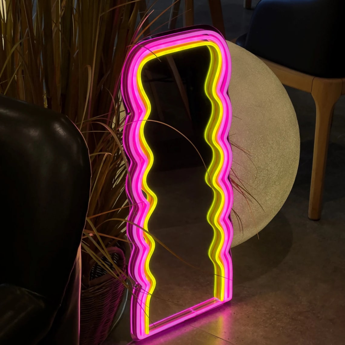 Neon Mirror Lighted Mirror Wavy Neon Wavy Mirror Led Etsy UK