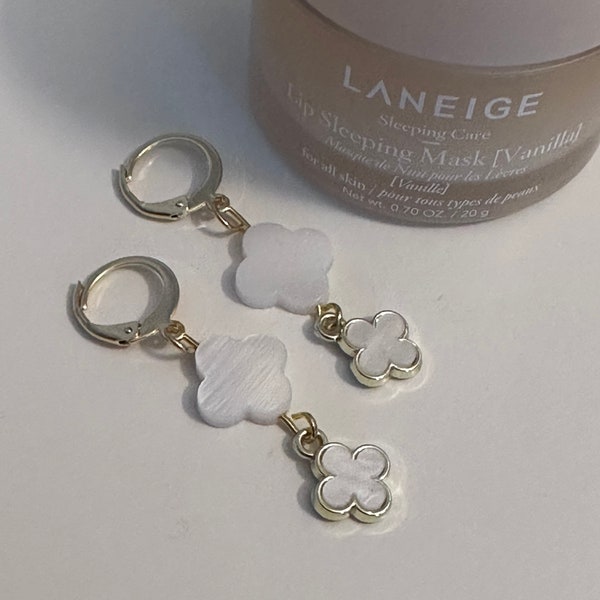 stainless steel clover cleef earrings waterproof aesthetic beige