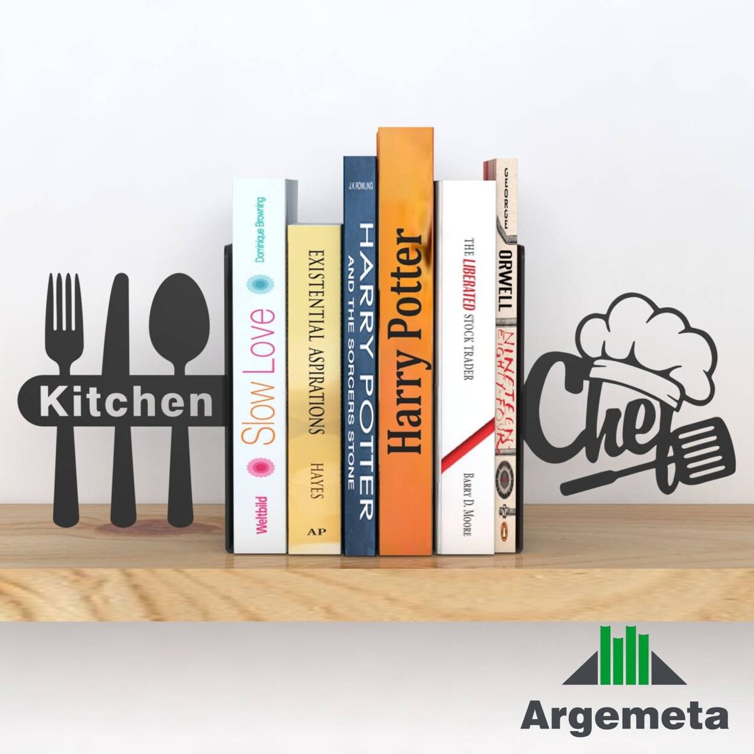 Kitchen Metal Bookend, Cookbook Metal Bookends, Sujetalibros, Book Support, Cook Bookend, Book