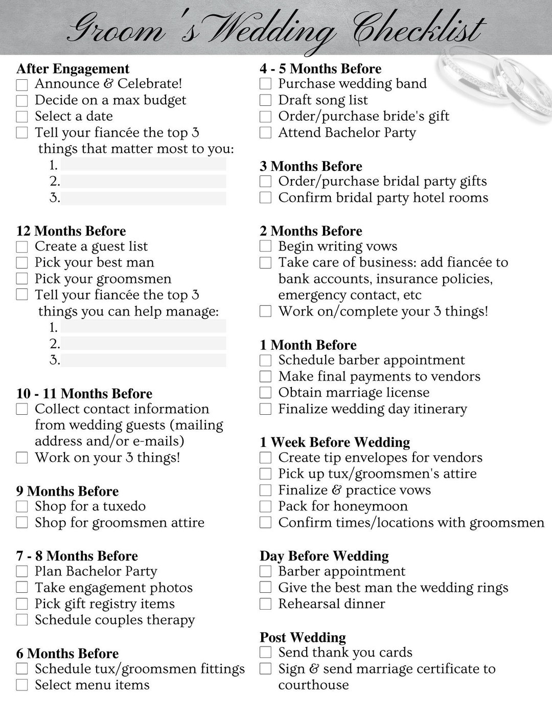 Marriage shopping clearance list for groom