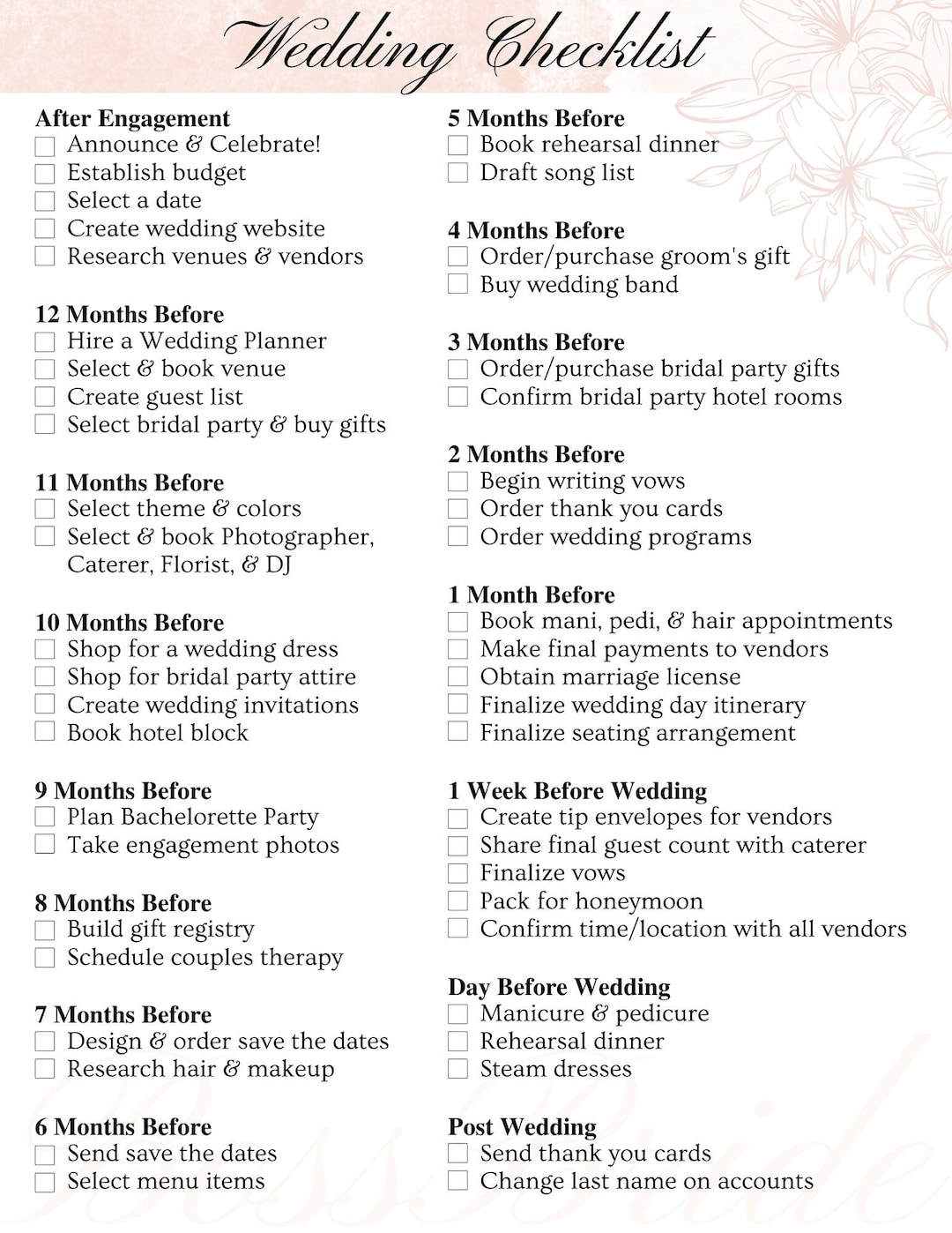 2024 Wedding Planning Checklist + Printable Timeline & To-Do List