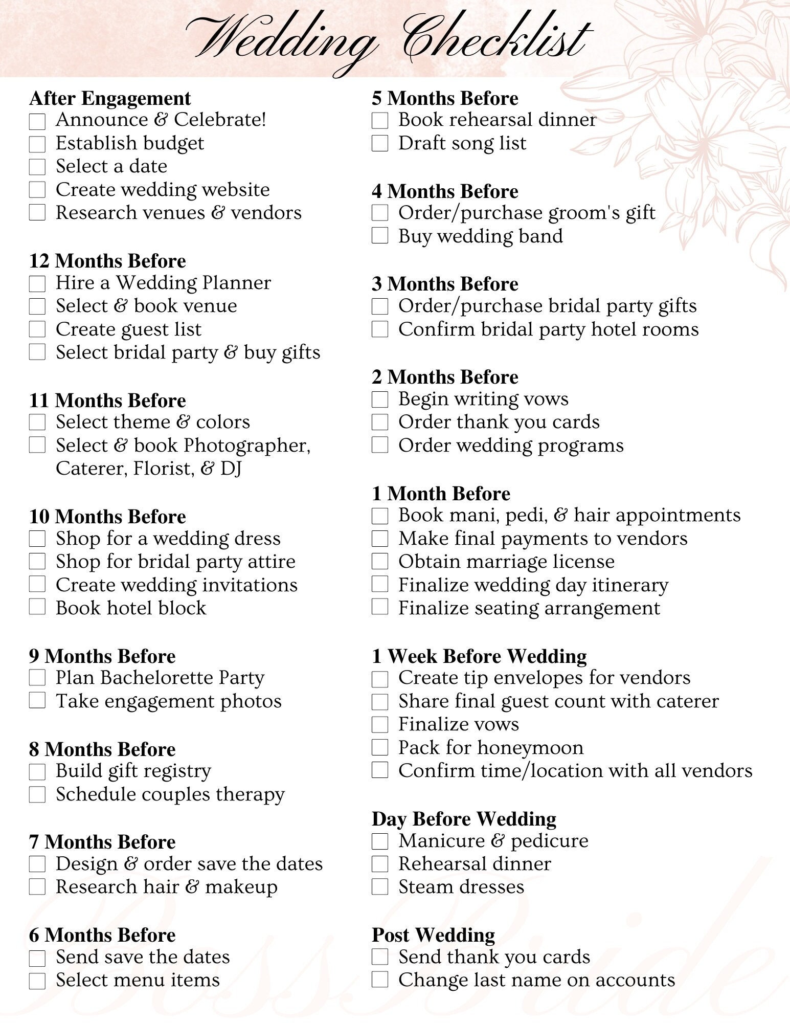 Wedding Registry Checklist Wedding Planning Printable Instant