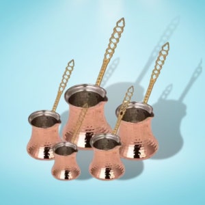 Copper Coffee Pot Cezve Exotic Views For 1-2-3-4-5-6-7 Person or Set 0.6 mm Hammere Embroidered Red Milk Pot