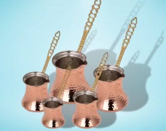 Copper Coffee Pot Cezve Exotic Views For 1-2-3-4-5-6-7 Person or Set 0.6 mm Hammere Embroidered Red Milk Pot