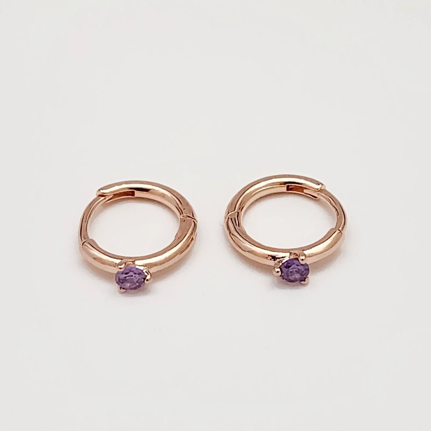 Pandora Solitaire Huggie Hoop Earrings 14K Rose Gold Plated