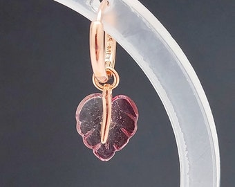 Pandora Pink Murano Glass Leaf Hoop Earrings 14K Rose Gold Plated