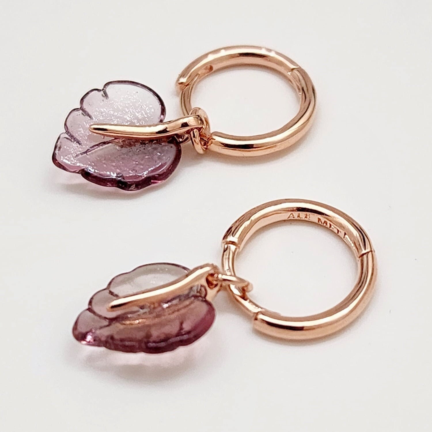 Pandora Pink Murano Glass Leaf Hoop Earrings 14K Rose Gold Plated Kids Earrings Etsy