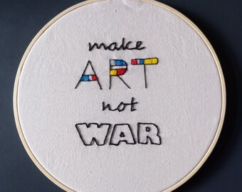 Embroidered graphic "Make Art", handmade unique piece, 20 cm, in embroidery frame