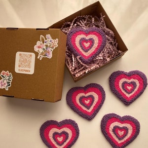coffee coaster, heart Punch Needle Coasters, Handmade Tufted rug, Y2k cute Coasters, Punch Needle Mug Rugs, Housewarming Gift,