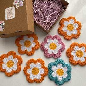 coffee coaster, daisy Punch Needle Coasters, Handmade Tufted rug, Y2k cute Coasters, Punch Needle Mug Rugs, Housewarming Gift,