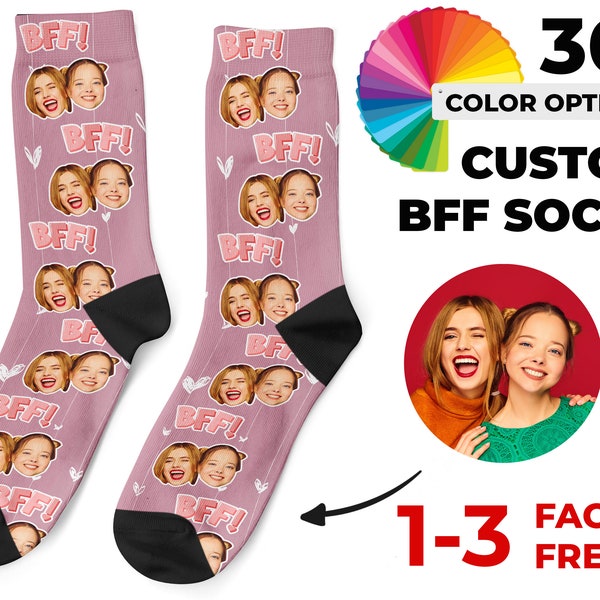 Custom Face Socks, Personalized Best Friends Photo Sock, Picture Face on Socks, Customized Funny Photo Gift For Her, Him, Friends BFF, #1BFF