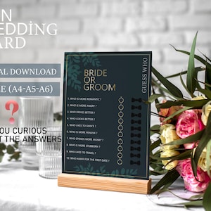 Script He Said She Said Game Card - Guess Who Said It Bride or Groom - Printable Sophie Script Wedding, Bridal Shower Game -Instant Download