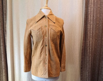 70's Cool Camel-colored Suede Shirt Jacket