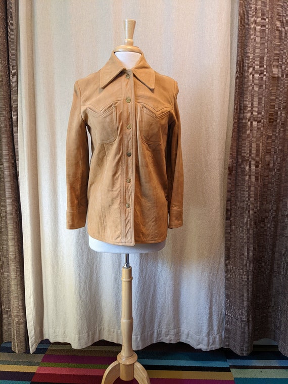 70's Cool Camel-colored Suede Shirt Jacket - image 1