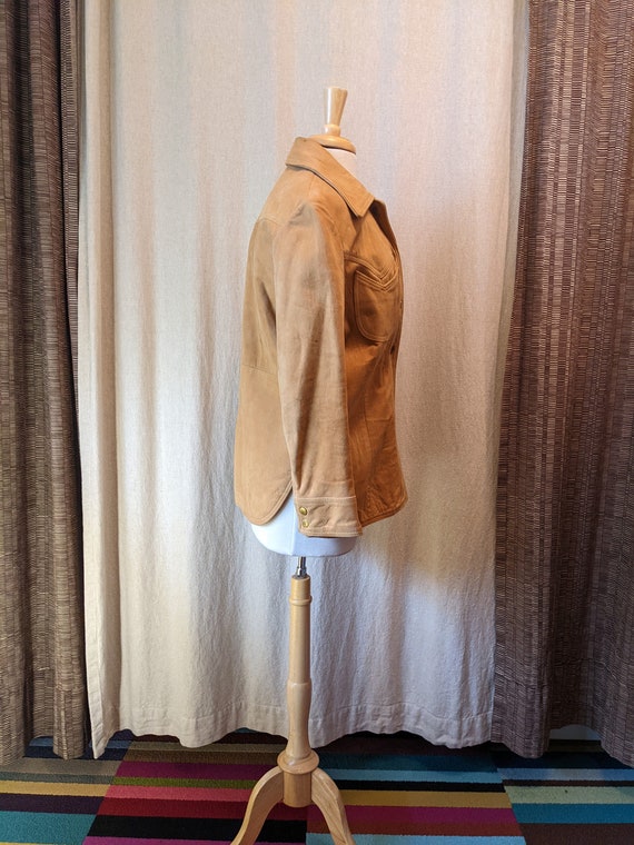 70's Cool Camel-colored Suede Shirt Jacket - image 3