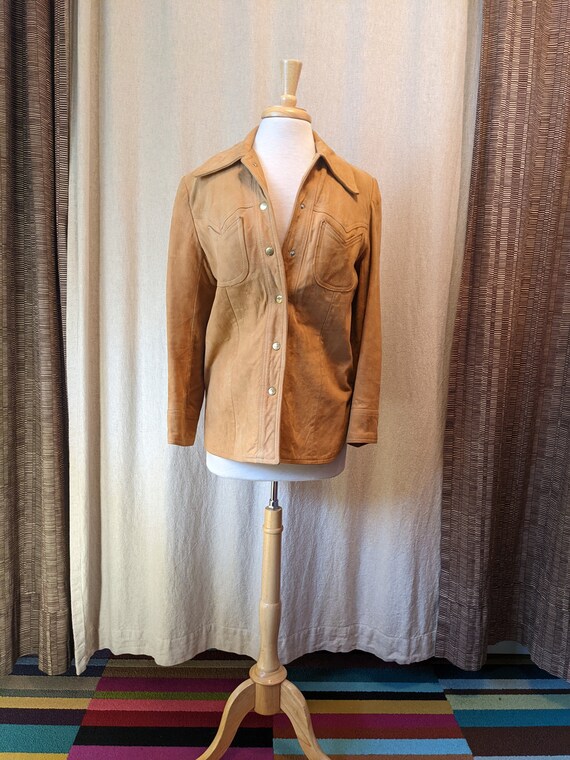 70's Cool Camel-colored Suede Shirt Jacket - image 2