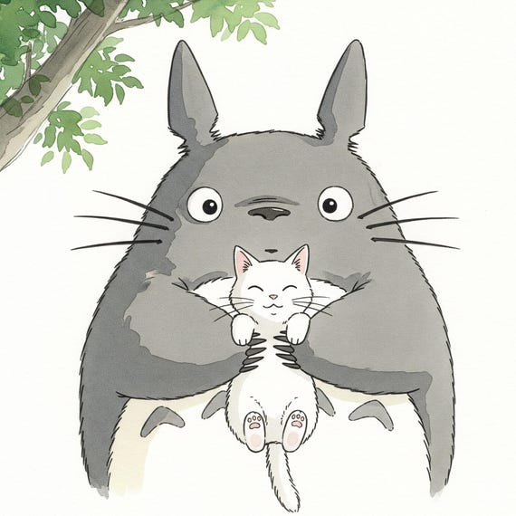 猫のアニメーションイラスト, F3 size, Acrylic, ghibli Digital Watercolor Painting Japanese Ghibli Studio Totoro and