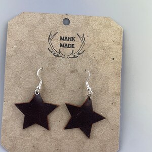 Recycled Leather Star Dangle Earrings