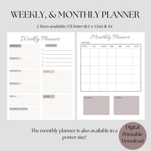 Weekly Planner, Monthly Planner, Printable Planner, Printable Set ...
