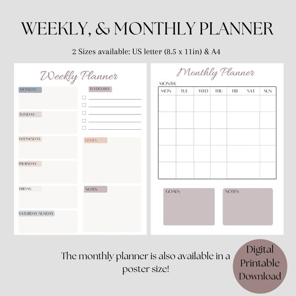 Weekly Planner, Monthly Planner, Printable Planner, Printable Set, Planner Set, Planner Bundle, Weekly Printable Planner, Monthly Printable