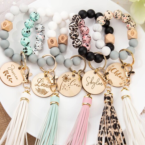 Silicone Beaded Key Ring Braceletbeads Keychain Wristlet Etsy