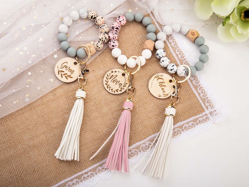 Silicone Beaded Key Ring Bracelet Monogram Beaded Keychain Etsy