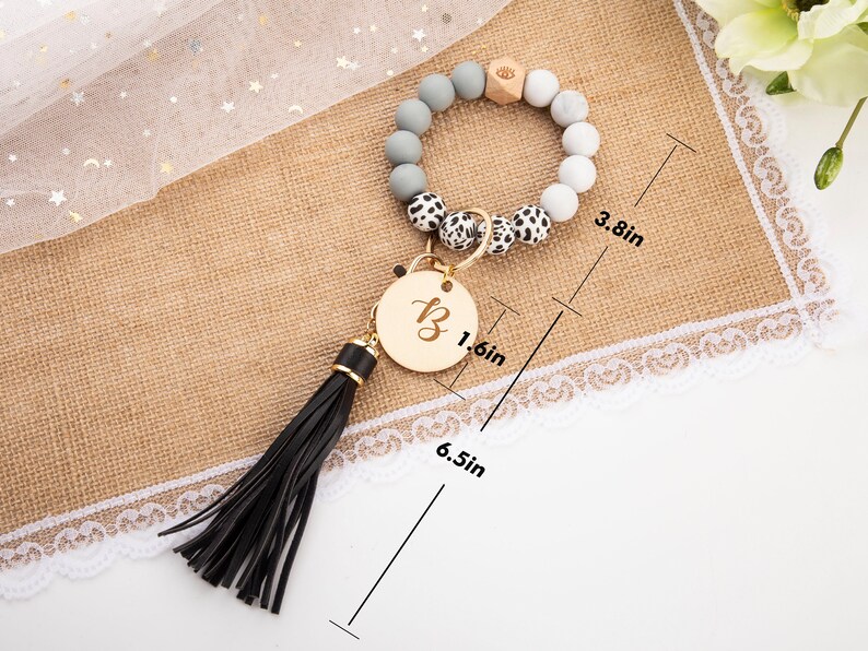 Silicone Beaded Key Ring Bracelet Monogram Beaded Keychain Etsy