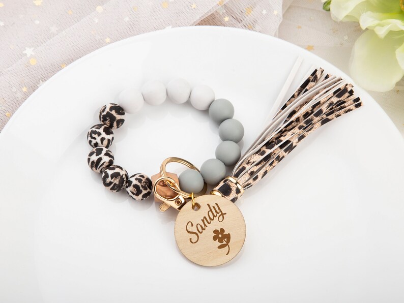 Silicone Beaded Key Ring Bracelet Monogram Beaded Keychain Etsy