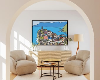 Cinque Terre Art Print: Abstract Coastal Village Landscape (Digital Download)